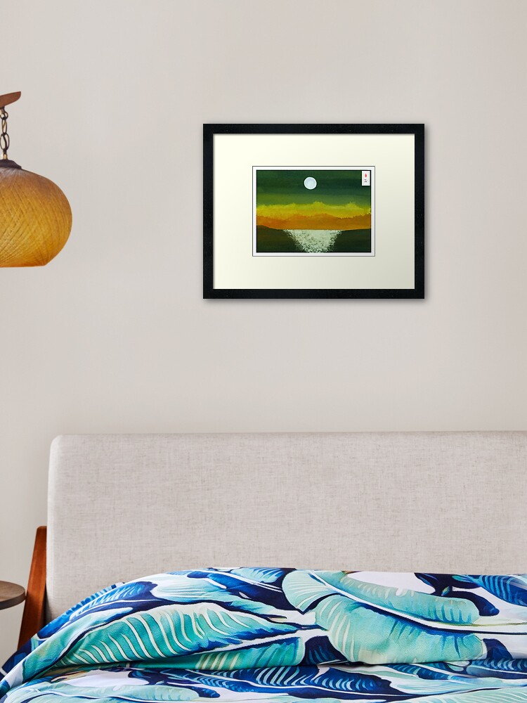 Framed Art Print, Moon and Ocean designed and sold by Ron C. Moss