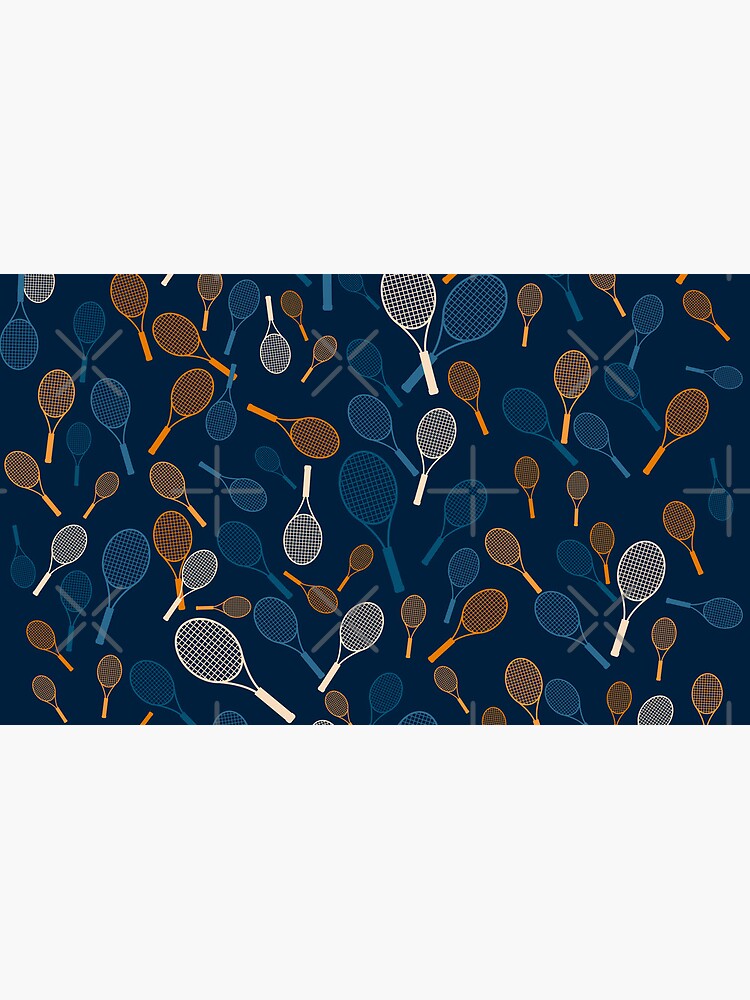 Thumbnail 4 of 4, Coffee Mug, Tennis Rackets Print on Dark Blue Background designed and sold by BigCityTennis.