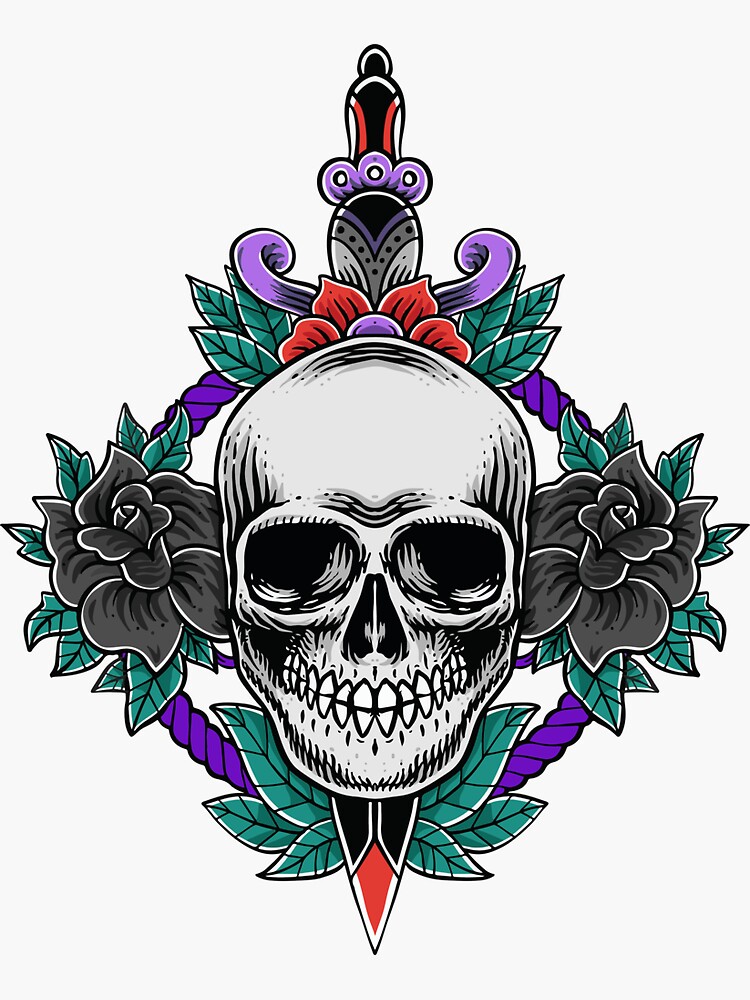 Thumbnail 3 of 3, Sticker, Skull & Black Roses - Black Rose Fall 2022 Collection designed and sold by BlackRosePress.