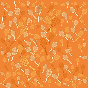 Artwork thumbnail, Tennis Rackets Print on a Bright Orange Background by BigCityTennis