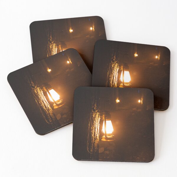 Item preview, Tree lanterns in dark forest lighting the pathway - British Columbia, Canada designed and sold by BackpackTravel.