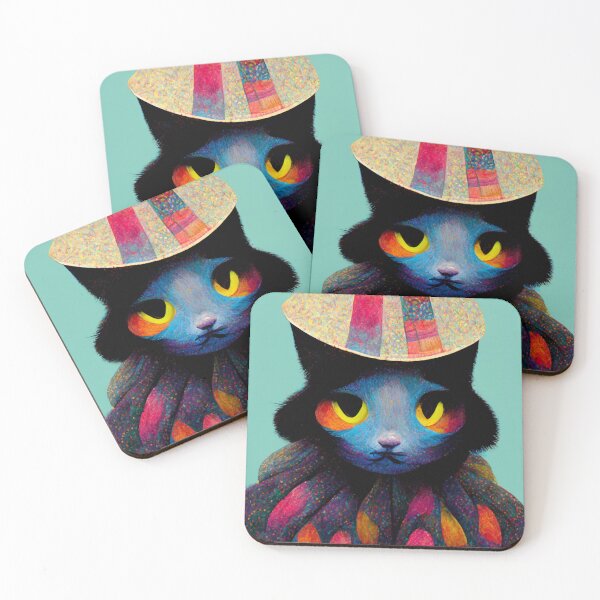 Item preview, Colorful cat wearing a surreal hat designed and sold by AmazinfArt.