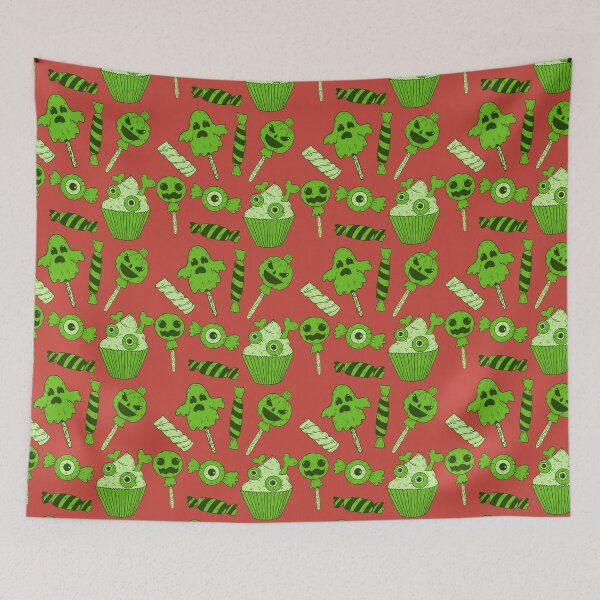 Item preview, Increible patron de dulces creepy con fondo rojo para llevar el espiritu del Otoño siempre contigo designed and sold by Patternschidos.