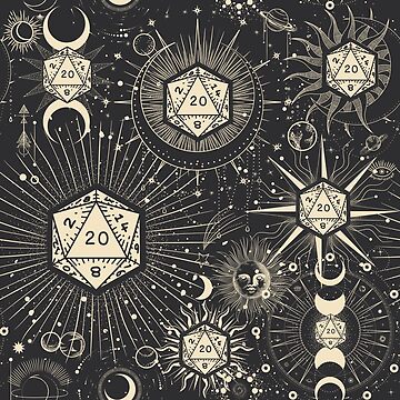 Artwork thumbnail, DND CELESTIAL DICE, pattern, D20 Stars constellation, sun and crescent by DungeonAtelier