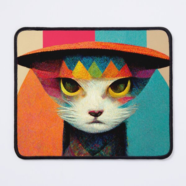 Item preview, cat wearing a hat with spectacular colors designed and sold by AmazinfArt.
