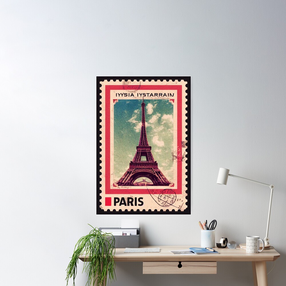 Paris Postal Stamp with Eiffel Tower - By Kiradlynn Designs AI | Poster