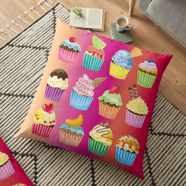 Cupcakes Galore Delicious Yummy Sugary Sweet Baked Treats Floor Pillow