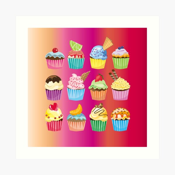 Cupcakes Galore Delicious Yummy Sugary Sweet Baked Treats Art Print