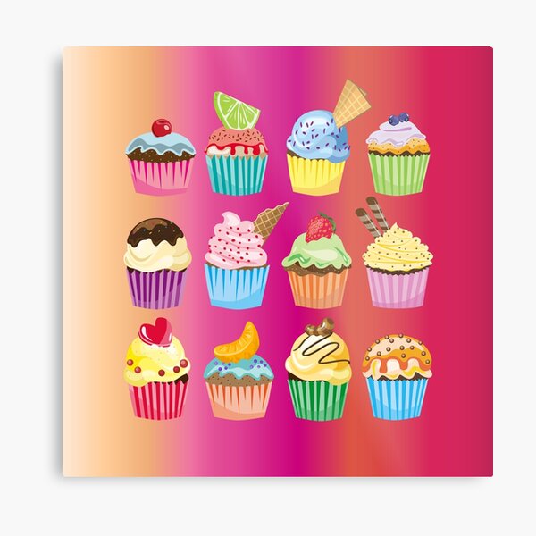 Cupcakes Galore Delicious Yummy Sugary Sweet Baked Treats Metal Print