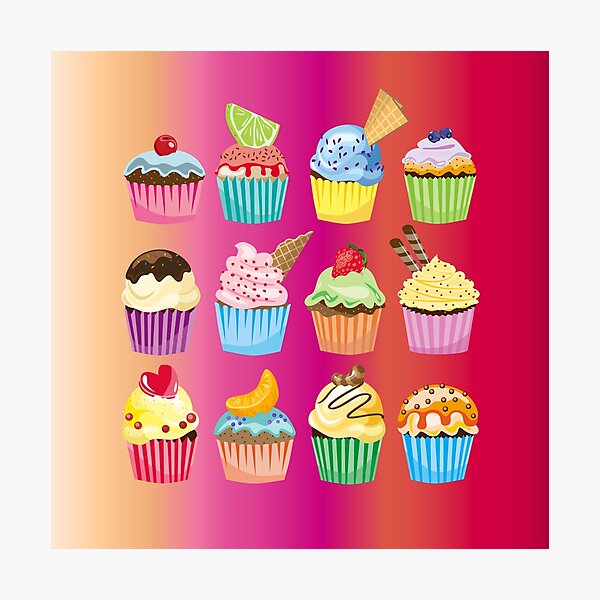 Cupcakes Galore Delicious Yummy Sugary Sweet Baked Treats Photographic Print