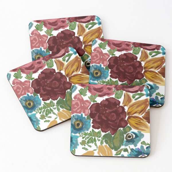 Item preview, Bright Abstract flowers colourful roses flowers red blue yellow orange pink designed and sold by Inktown.