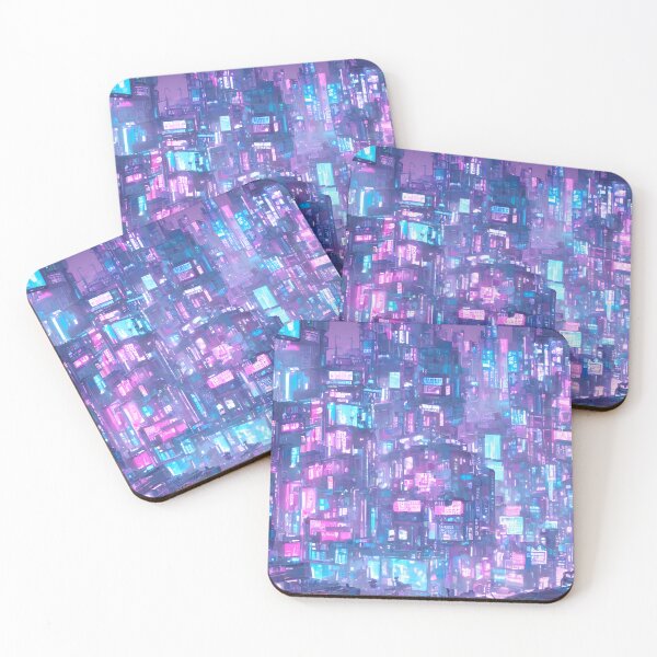Item preview, Cyberpunk city, Kawaii pink and blue pastel colors.  designed and sold by Art-of-AI.