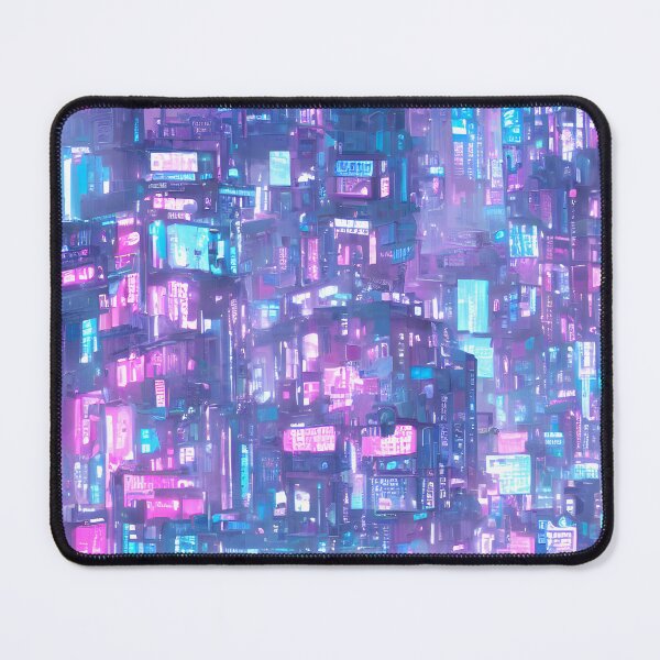 Item preview, Cyberpunk city, Kawaii pink and blue pastel colors. designed and sold by Art-of-AI.