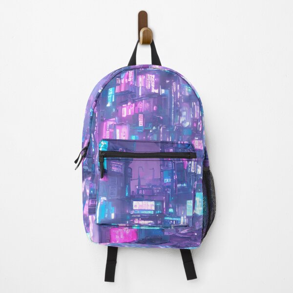 Item preview, Cyberpunk city, Kawaii pink and blue pastel colors. designed and sold by Art-of-AI.