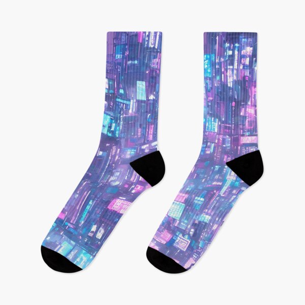 Item preview, Cyberpunk city, Kawaii pink and blue pastel colors.  designed and sold by Art-of-AI.