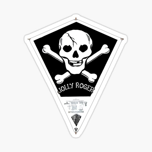 The Jolly Roger 60s-70s Paper Kite with Skull and Crossbones in Beautiful Black and White Sticker