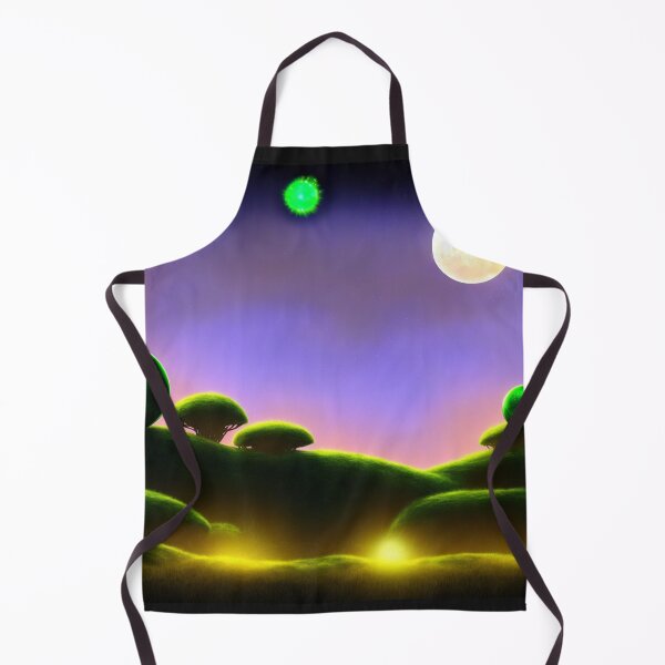 Item preview, Alien landscape with green orbs and a green star with protuberances in the sky designed and sold by BrachiaST.