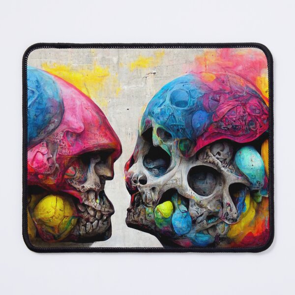Item preview, Colored skulls facing each other with graffiti detail designed and sold by AmazinfArt.