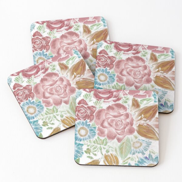 Item preview,  Abstract flowers pastel colours  roses flowers red blue  orange pink designed and sold by Inktown.