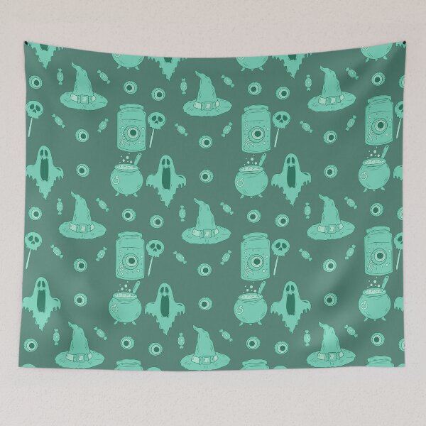 Item preview, Incredible creepy Halloween pattern with a green background to always carry the spirit of Autumn with you designed and sold by Patternschidos.