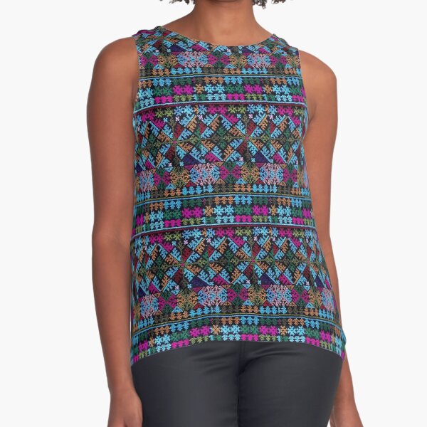 Multi Colors Embroidery Design Sleeveless Top