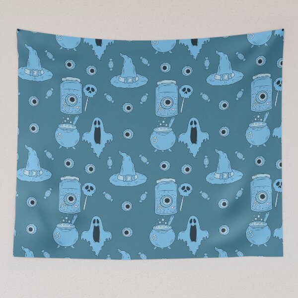 Item preview, Incredible creepy Halloween pattern with a blue background to always carry the spirit of Autumn with you designed and sold by Patternschidos.