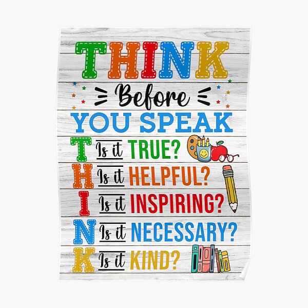 Klassenzimmer Poster 'Think Before You Speak' - Motivierend & Bunt Für Grundschulen & Unterricht