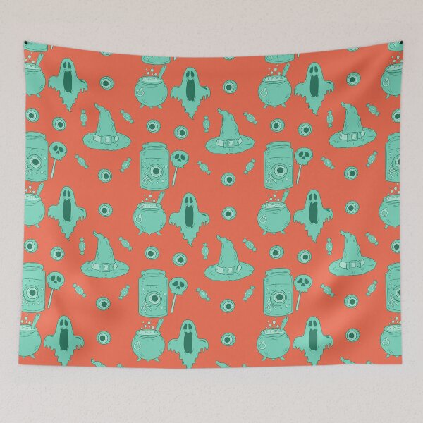 Item preview, Incredible creepy Halloween pattern with a orange background to always carry the spirit of Autumn with you designed and sold by Patternschidos.