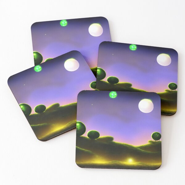 Item preview, Alien landscape with a green star with protuberances in the sky, green orbs with their own universe inside designed and sold by BrachiaST.