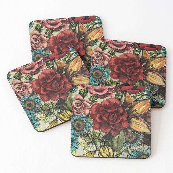 Item preview, Bright  flowers art colourful roses flowers red blue yellow orange pink designed and sold by Inktown.