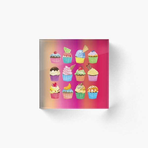 Cupcakes Galore Delicious Yummy Sugary Sweet Baked Treats Acrylic Block