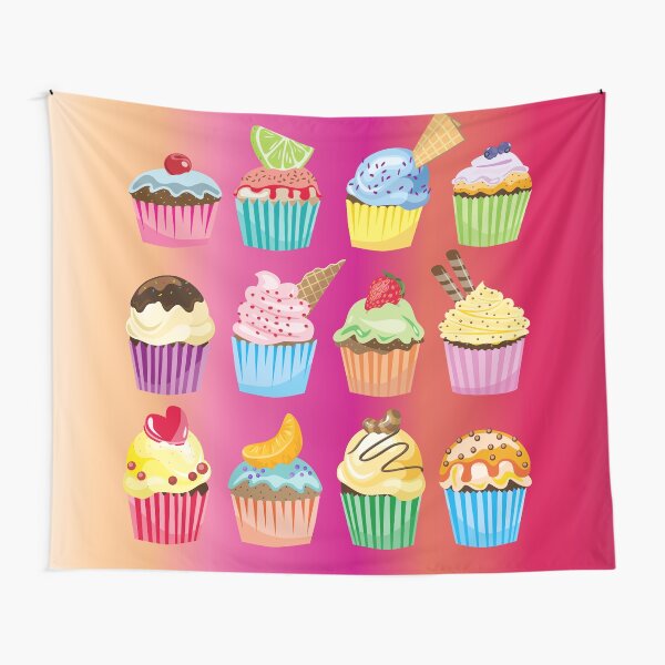 Cupcakes Galore Delicious Yummy Sugary Sweet Baked Treats Tapestry