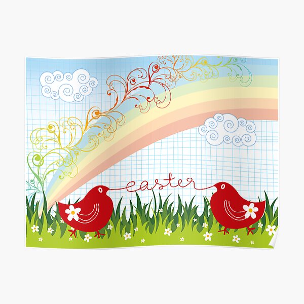 Easter Chicks & Rainbow Poster