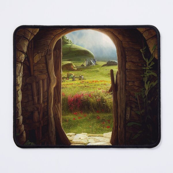 Item preview, Mythical Wooden Doorway with Mountain landscape red flowers designed and sold by TeeARTHY.