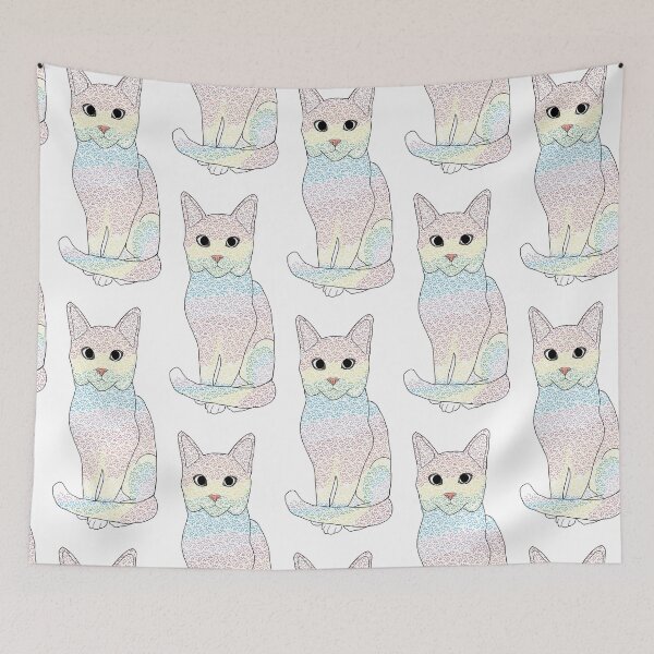 Item preview, Rainbow Squiggle Kitty - Cat Drawing with Rainbow Shape Design designed and sold by buoyantpotato.