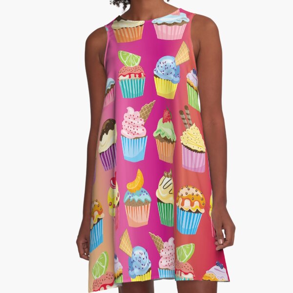 Cupcakes Galore Delicious Yummy Sugary Sweet Baked Treats A-Line Dress