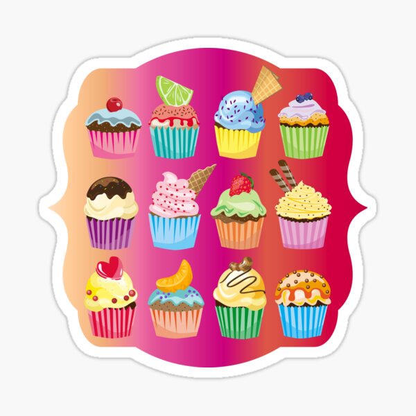 Cupcakes Galore Delicious Yummy Sugary Sweet Baked Treats Sticker