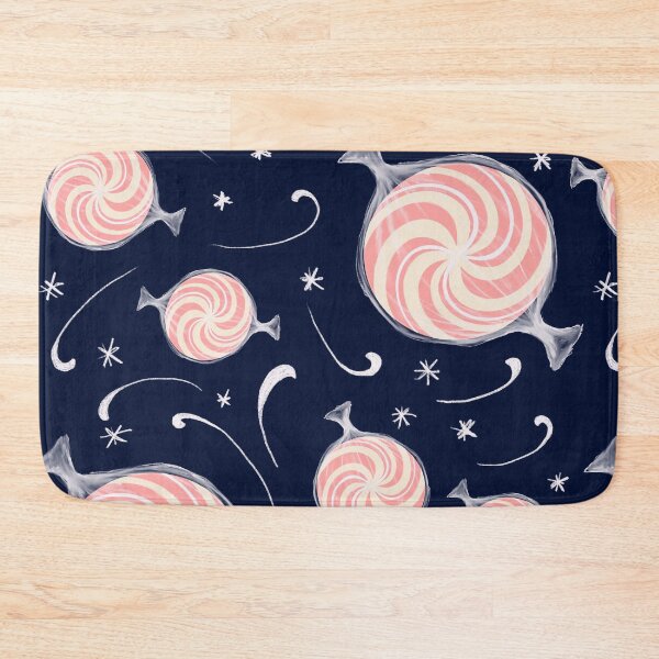 Item preview, Light pink wrapped peppermints on navy designed and sold by katerosestudios.