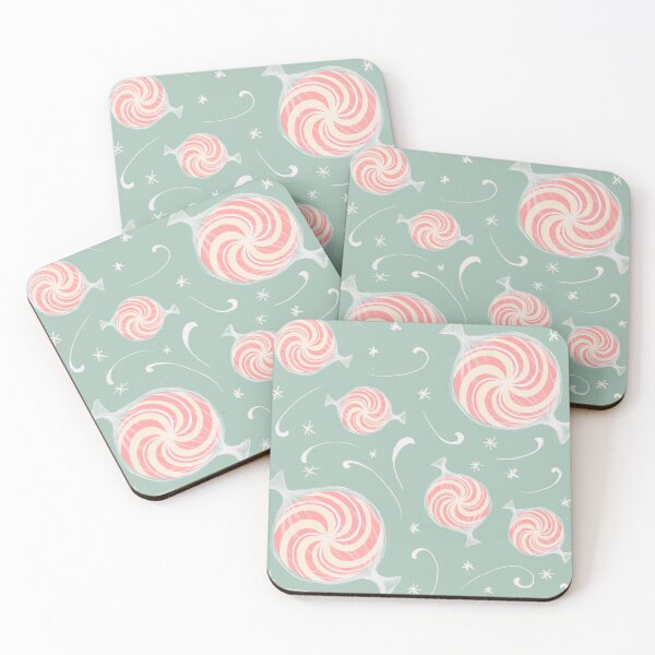 Aperçu de l'œuvre Menthes poivrées enveloppées rose pâle sur vert menthe créée et vendue par katerosestudios.