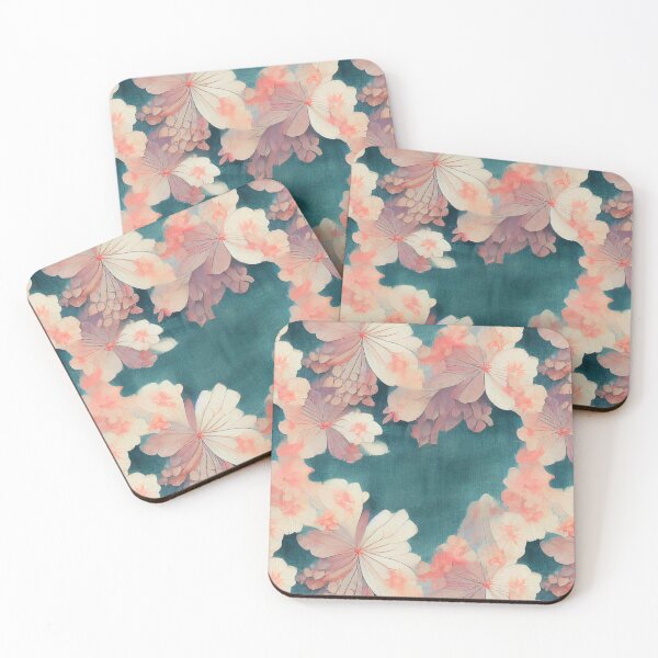 Item preview, Pink flowers on Teal background Chiyogami Pattern designed and sold by kansaikate.