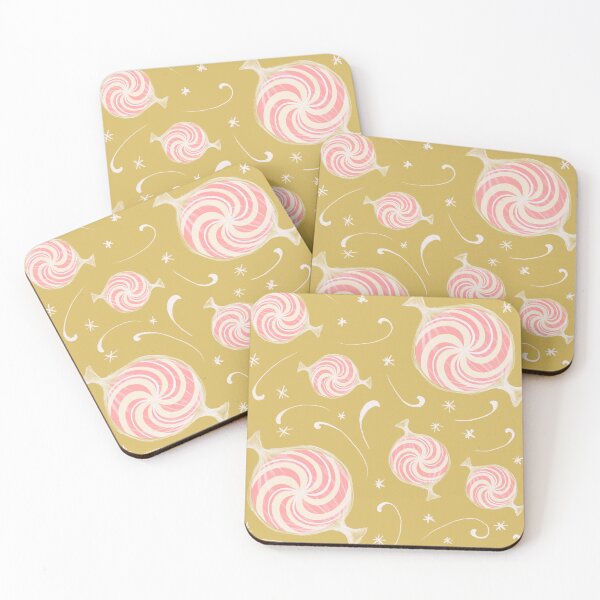 Aperçu de l'œuvre Menthes poivrées enveloppées rose clair sur jaune créée et vendue par katerosestudios.
