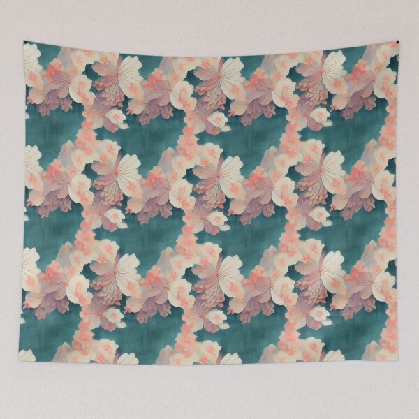 Item preview, Pink flowers on Teal background Chiyogami Pattern designed and sold by kansaikate.