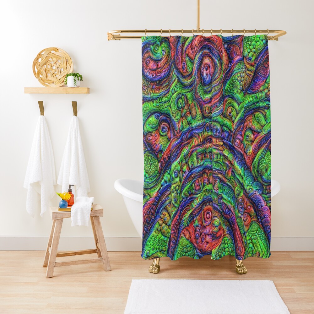 Green #DeepDream Shower Curtain