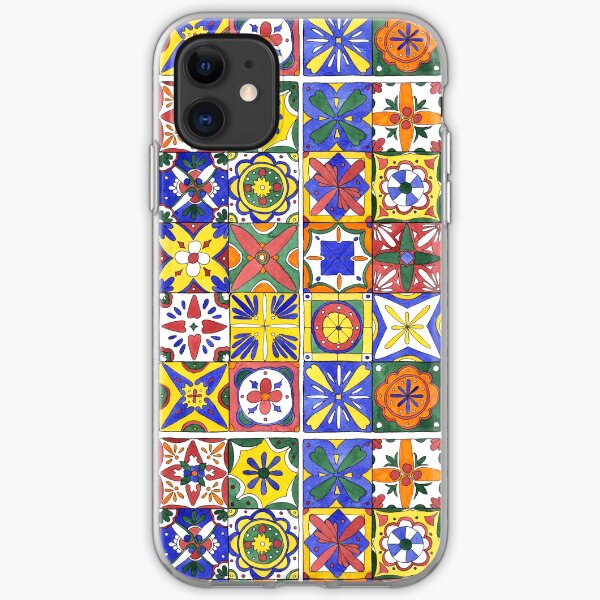 Colorful Mexican tiles - in pen and watercolors iPhone Soft Case