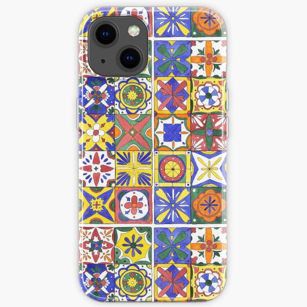 Colorful Mexican tiles - in pen and watercolors iPhone Soft Case