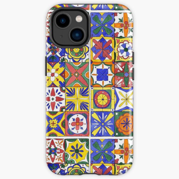 Colorful Mexican tiles - in pen and watercolors iPhone Tough Case