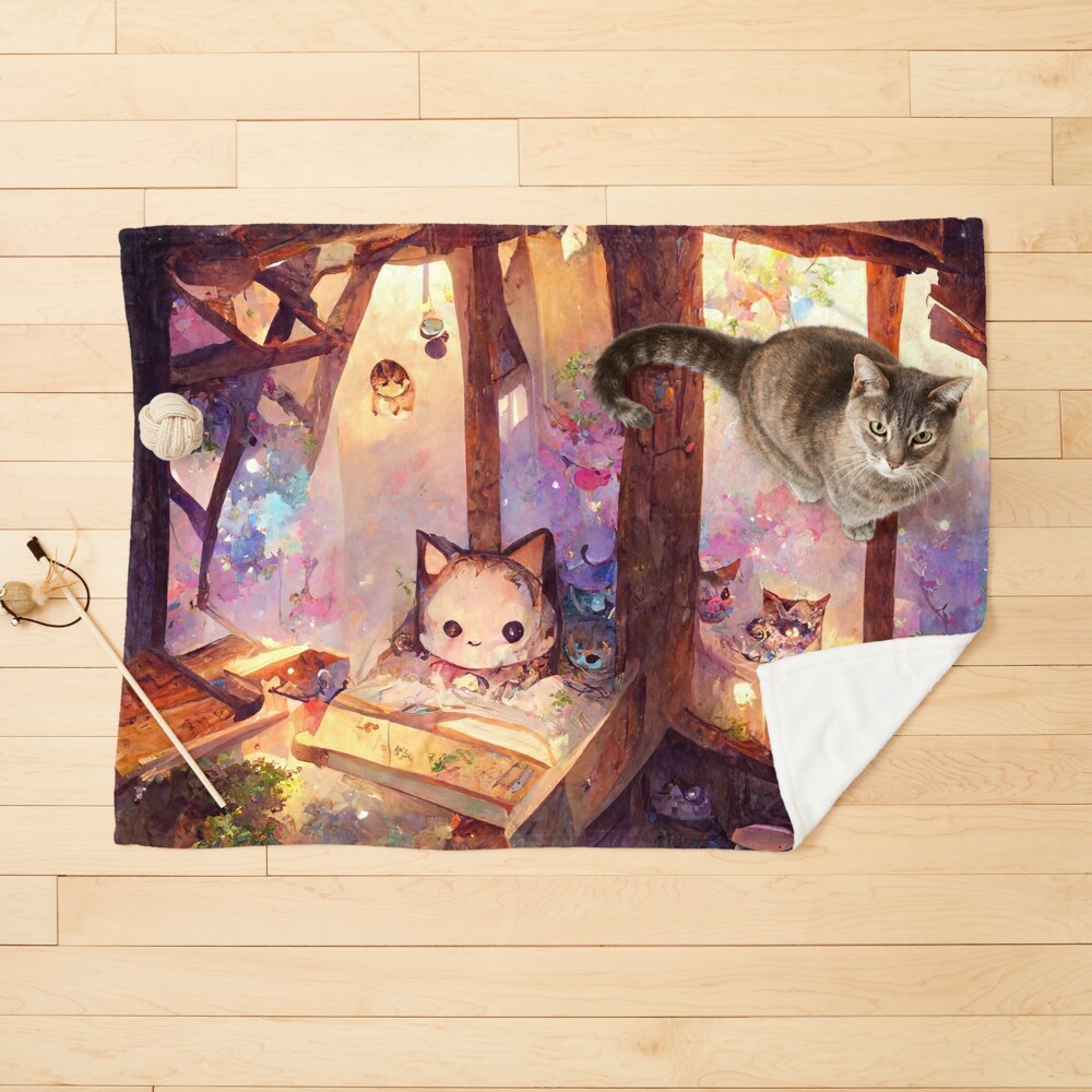 Abstract Canvas Painting Fantasy Japanese Anime Cute Cat - Temu