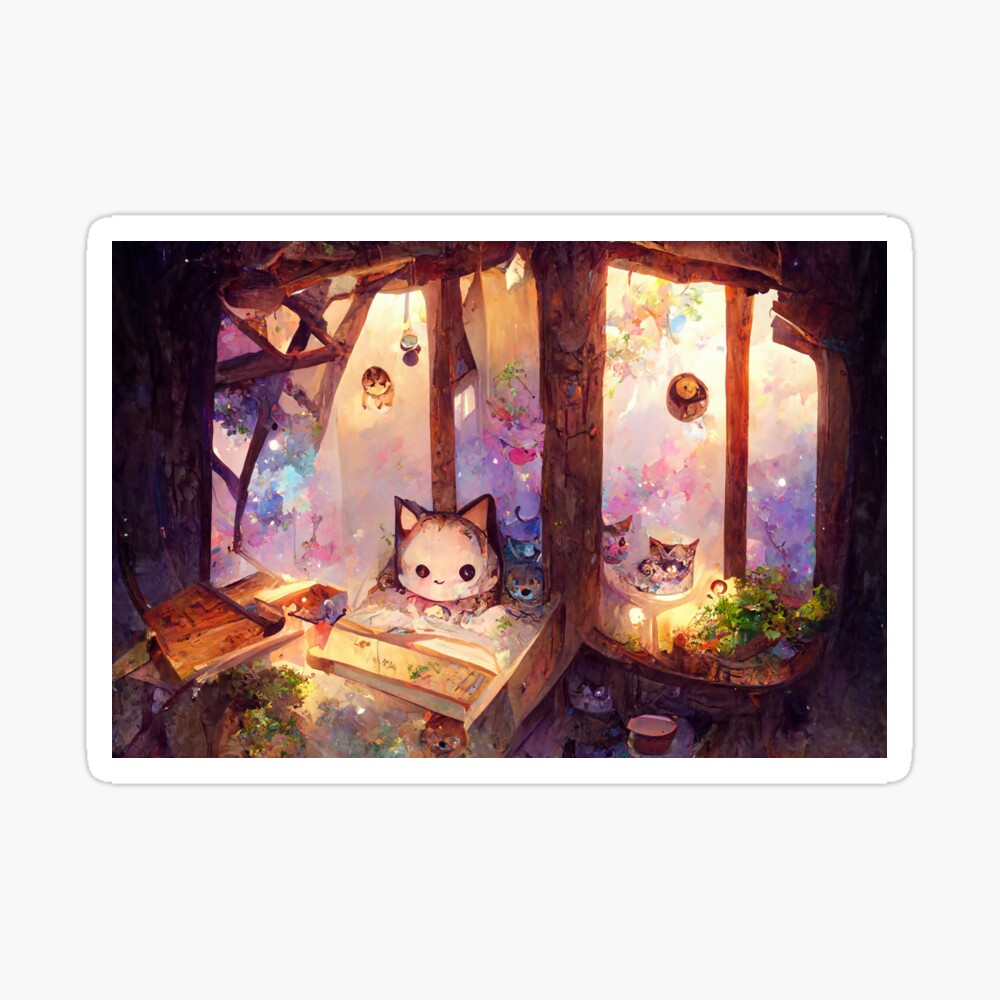 Abstract Canvas Painting Fantasy Japanese Anime Cute Cat - Temu