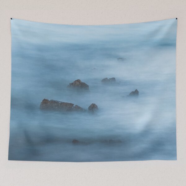 Item preview, Misty blue long exposure of rocks in sea designed and sold by Patrik Lovrin.