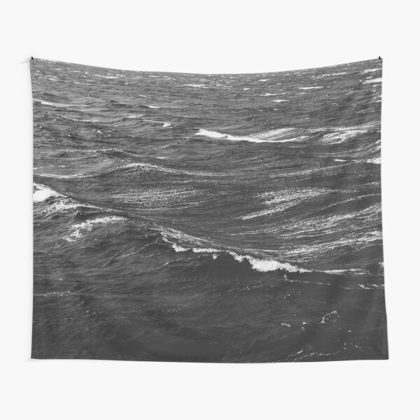 Black and white photo of a stormy sea Tapestry